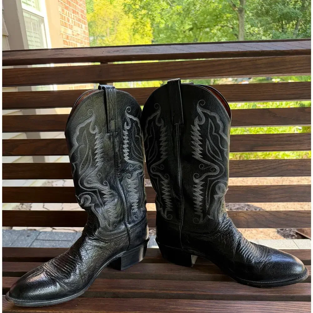 Lucchese 1883 Men's Black Leather Boots Size 10 2E VGC